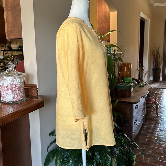 Eileen Fisher Irish linen sequin trim split-neck tunic szM - Picture 6 of 15